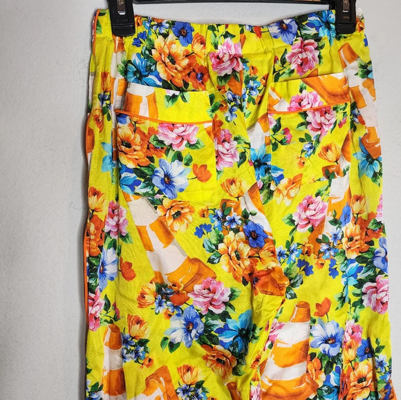 Moschino Couture Silk Traffic Cone Floral Pull On Pants Construction Size 8 - Picture 13 of 16